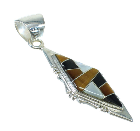 Multicolor Inlay Southwestern Sterling Silver Pendant WX63760